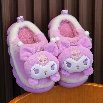 Sweet Family Winter Warm Slippers Cute Kawaii Sandals Kuromi My Melody Hello Kitty Soft Sole Shoes.