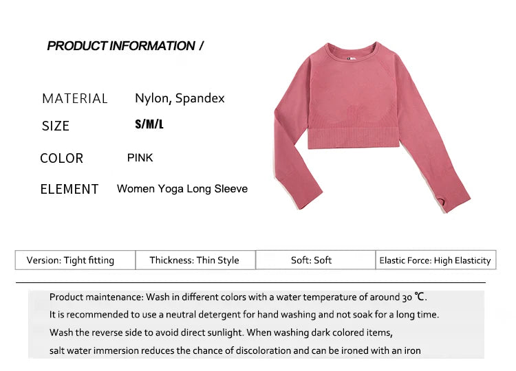 Women's Shirt Seamless Crop Top Fitness Shirts Long Sleeve Sports Top Woman Yoga Tops Activewear With Thumb Hole Sportswear.