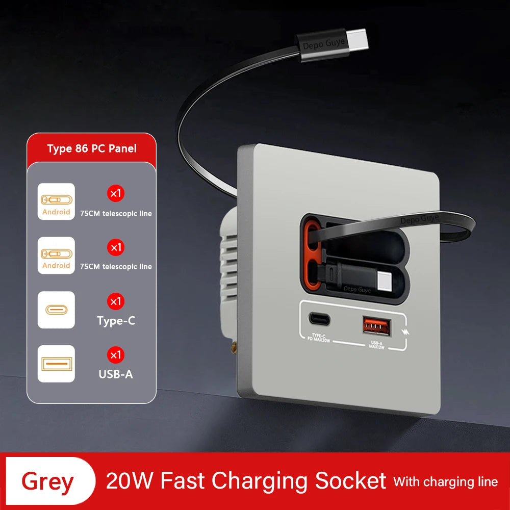 EU Universal 20W USB C Smart Steckdose Panel mit Dual Typ-C Schnellladeanschlüssen Steckdose, Handy-Lade-Typ-C-Buchse