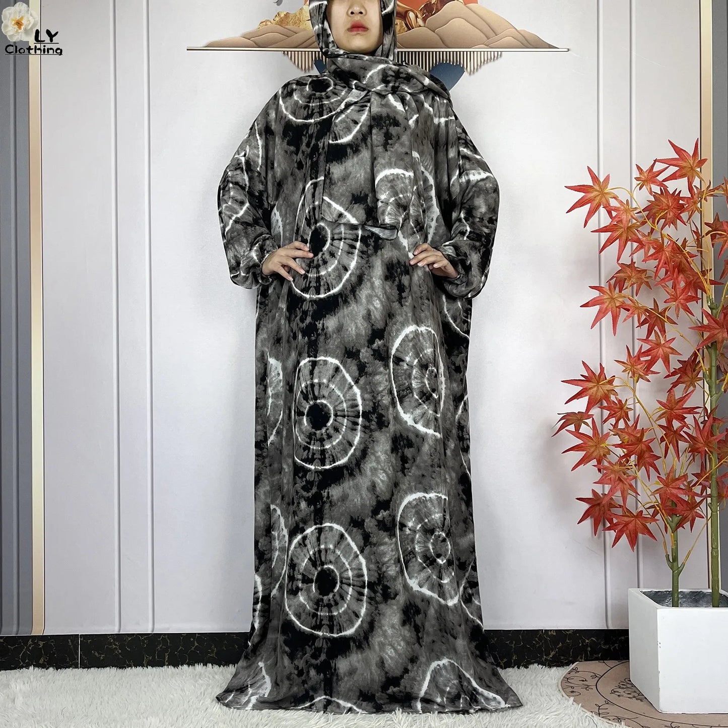 New Muslim Long Sleeved Cotton For Women Ramadan Prayer Turkey Middle East Femme Robe Floral Loose African Abaya Dress Scarfs