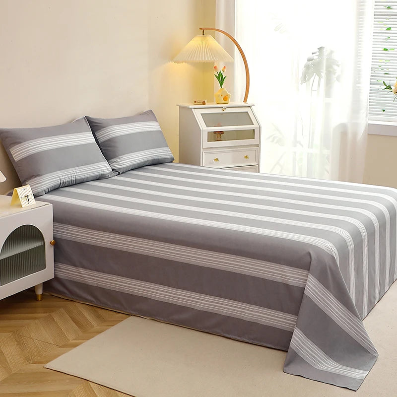 Flat Sheet And Pillowcases Sets Linen Cotton Blend Bedding Set with 50x70cm Pillowcases.