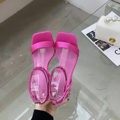 Eilyken Summer Crystal Embellished High Heel Sandals Women Diamond Open Toe Ankle Strap Silk Satin Rhinestone Banquet Shoes.