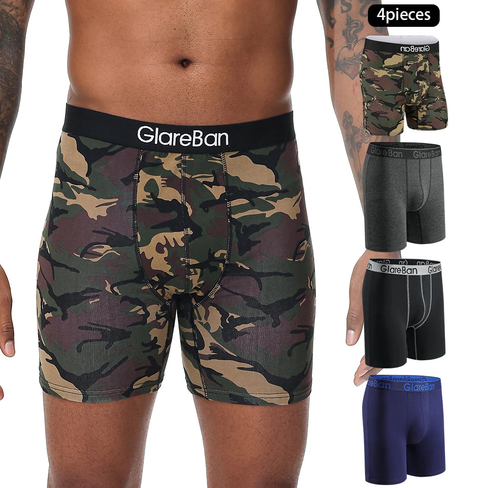 4-teiliges Set mittellange Boxershorts Herrenunterwäsche Baumwolle atmungsaktiv männliche Unterhose für Männer Homme Boxershorts Slips weiche Höschen