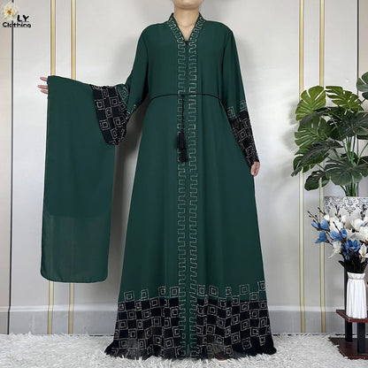 2024 For Women Elegant Dresses Dubai Party Outfits Long Sleeved Chiffon Dashiki Muslim Women Robe Open African Abaya Clothing