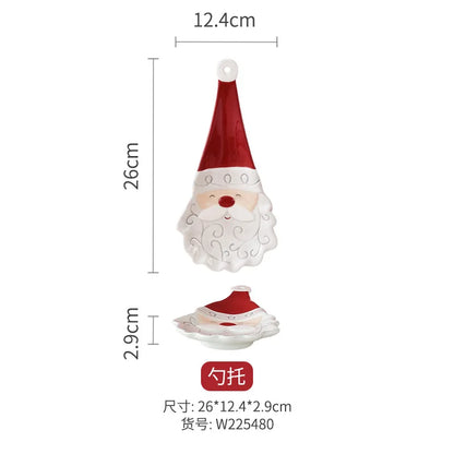 Nordic Stitching Santa Claus Dishes Plates Tableware Set Embossed Sealed Jar Seasoning Jar Western Ceramic Flat Plate Cup