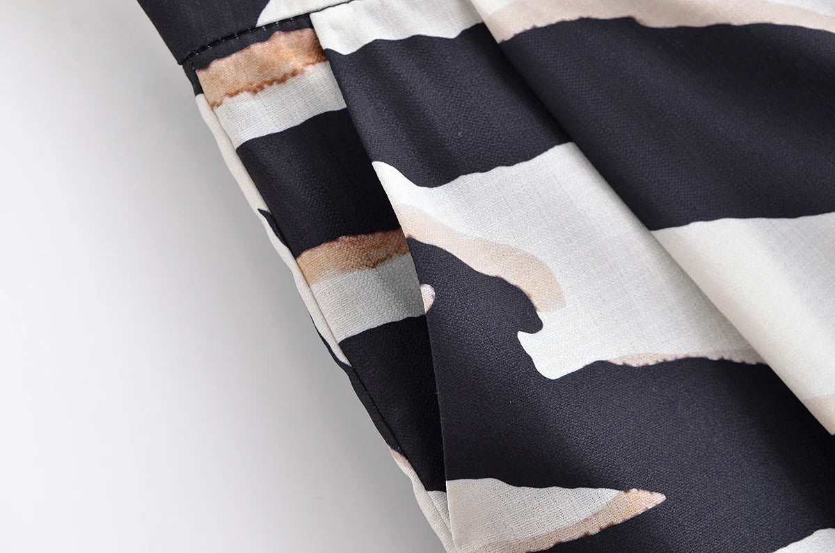 HH Women Pants Suit Fashion Zebra Stripes Single Breasted Sexy Sleeveless V-Neck Top+High Waist Zipper Casual Wide Leg Pants