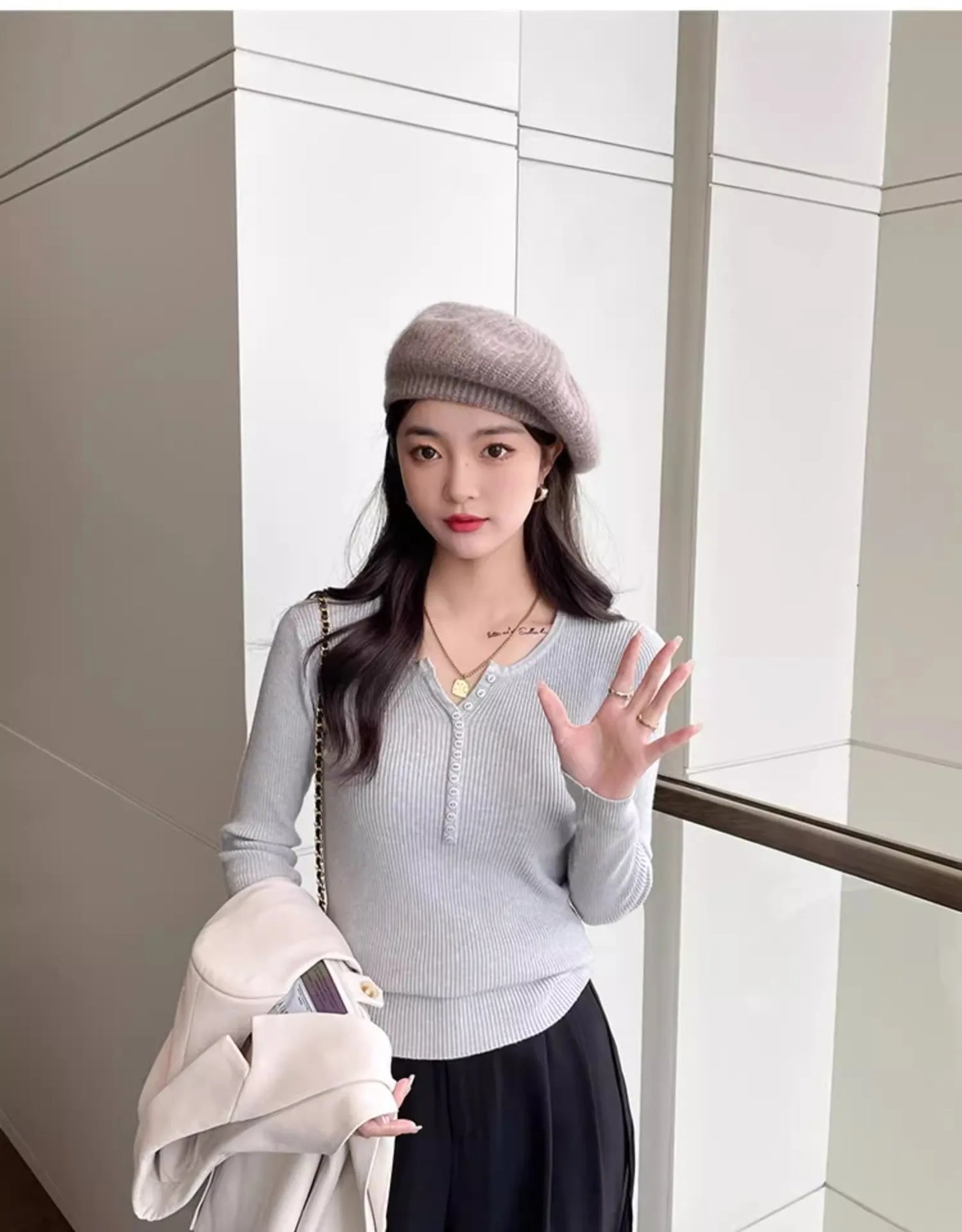 2025 frauen Solide Strick Pullover Herbst Winter Pullover V-ausschnitt Taste Langarm Schlank Pullover Koreanische Casual Basis Schicht Y2k