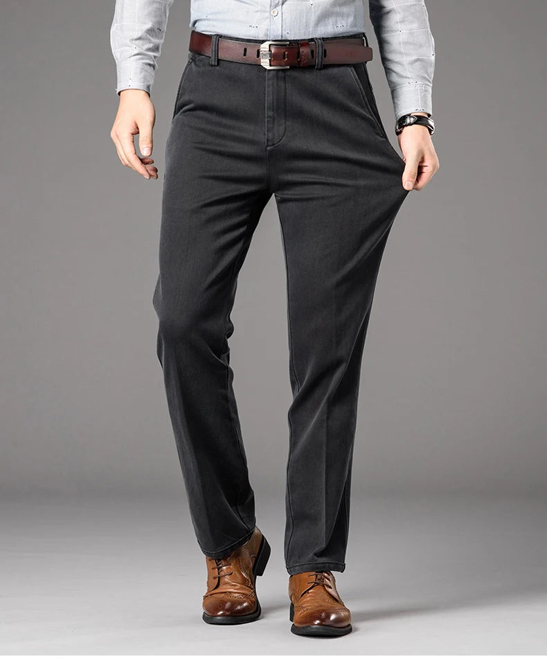 Spring Autumn Men's Classic Business Jeans Straight Elastic Fashion Washed Denim Trousers Brand Clothing Office Jean Pants Male.