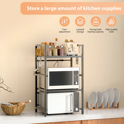 Kitchen Storage Rack Metal Condiment Organizer Shelf Expandable Microwave Shelf Height Adjustable.