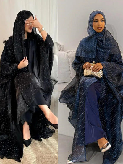 Women Arabic Eid Muslim Dubai Abaya Luxury hot diamonds Hijab Dress Kimono Cardigan Kaftan Robe Femme Islam Clothing Kebaya.
