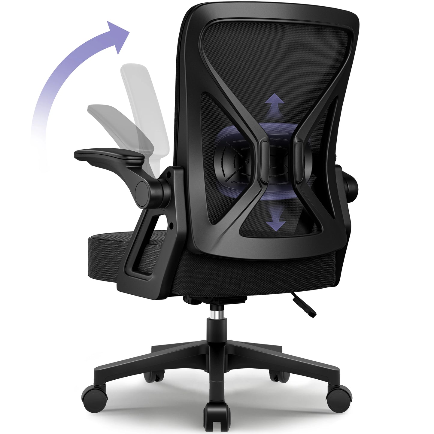 AUTHMIC Ergonomischer Bürostuhl – faltbare Armlehnen, verstellbare Rückenlehne, verstellbare Kopfstütze, verstellbare Lendenwirbelsäule, maximale Belastung 150 kg,