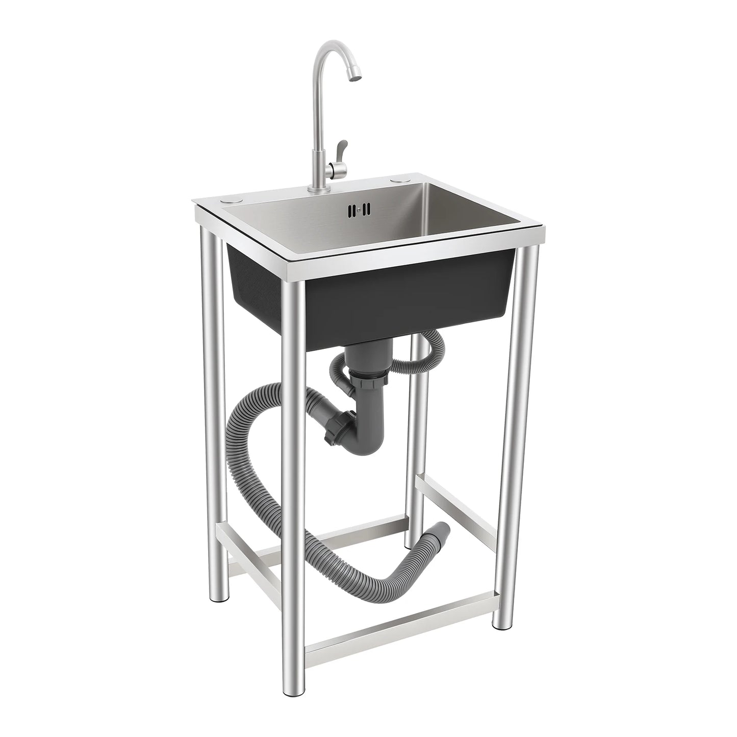 Edelstahl-Küchenspüle, Einzelbecken, 45,7 cm, mit Wasserhahn, geräuschloses Unterbau-Spülbecken aus gebürstetem 304-Waschbecken für die Küche, einfache Installation