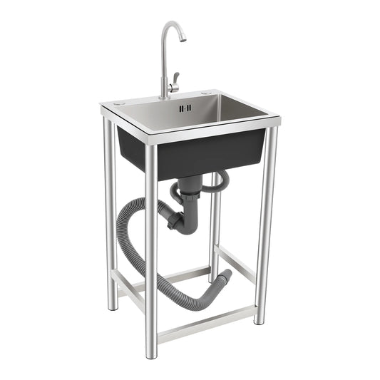 Edelstahl-Küchenspüle, Einzelbecken, 45,7 cm, mit Wasserhahn, geräuschloses Unterbau-Spülbecken aus gebürstetem 304-Waschbecken für die Küche, einfache Installation