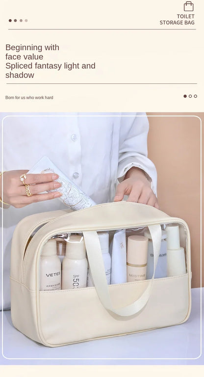 Waterproof Cosmetic Bag Portable Portable Cosmetic Storage Bag Large Capacity Pu Transparent Wash Bag Travel Storage Bag.