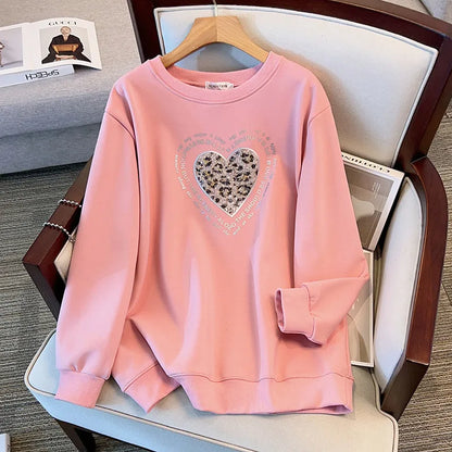 175 kg Plus Size Damen Büste 170 Frühling Herbst Lose Rundhals Langarm Bedrucktes Sweatshirt Schwarz Rosa 5XL 6XL 7XL 8XL 9XL