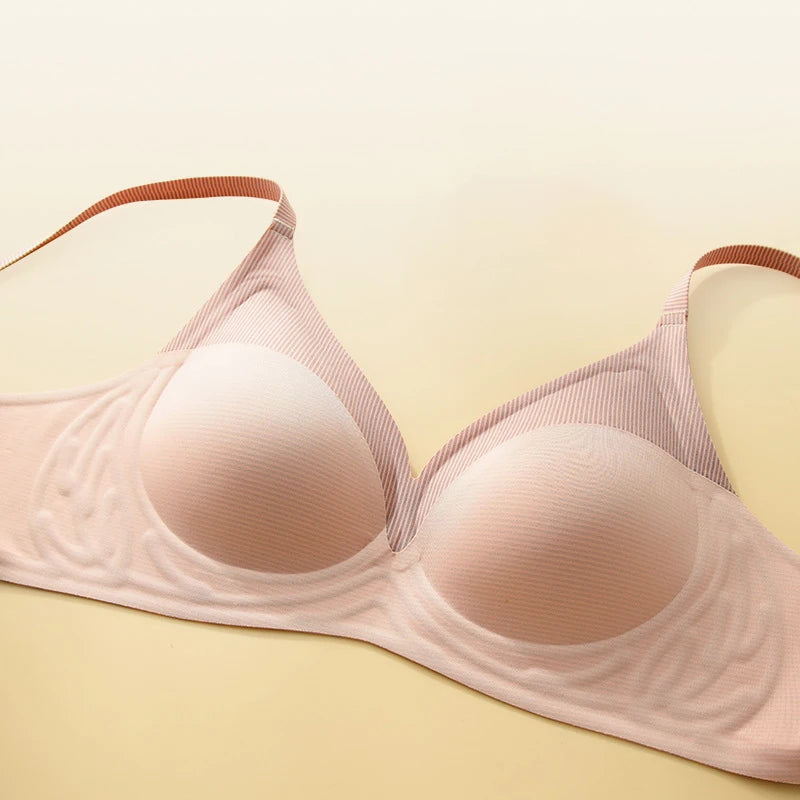 Stripe Color Contrast Soft Support Seamless Women Underwear Semifixed Cup Pad No Steel Ring Adjustable straps Gathered Woman Bra.