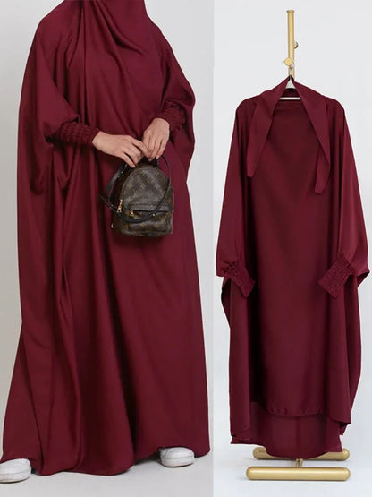 Ramadan Muslim Robe 2 Piece Set Mommy & Kids Prayer Garment Hijab Dress Women Girls Hooded Abaya Niqab Islam Dubai Eid jilbab