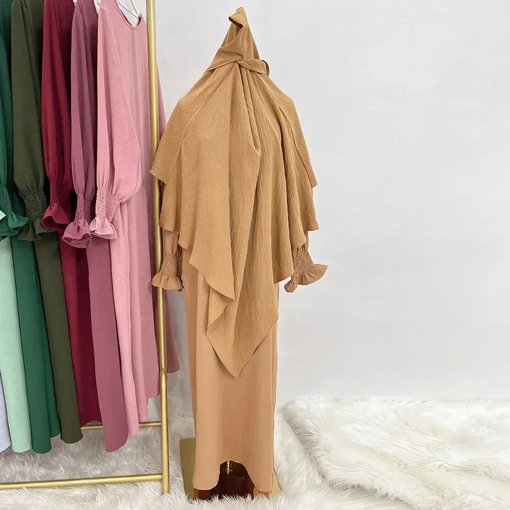 Extra Long Khimar and Abaya Jilbab 2 Piece Set Muslim Woman Prayer Garment Islamic Outfit Ramadan Eid Hijab Dress Dubai Turkey.