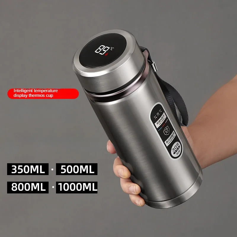 800ML-1L Stainless Steel Thermos Bottle 304 Tea Bottle Car Vacuum Bottle with LED Temperature Display Portable Drinking Cup.