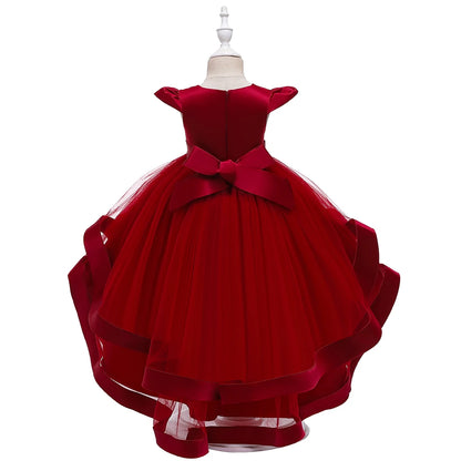 5018 rotes Mädchen-Prinzessinnenkleid mit bestickten Perlen für 3 bis 12 Jahre Mädchen-Schwanz-Partykleid für Kinder, Schulperformance-Kostüme.