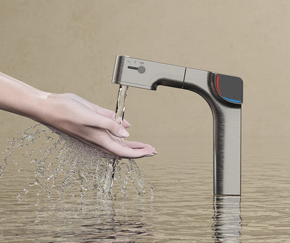 VGX Purified Bathroom Faucets Pull Out Water Filter Tap White Basin Mixer Sink Faucet Gourmet LED Display Brass Tapware Crane