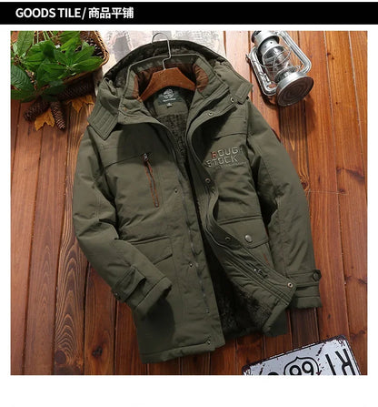 Winter Fleece Long Jacket Men Casual Thicken Warm Cotton Padded Jackets Man Fashion Hooded Outdoor Windproof Parkas Snow Coat.