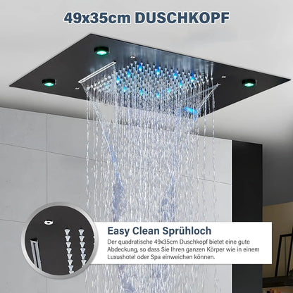 Thermostatic Mixers Bathroom Shower Faucet Set Led Rain Waterfall Bathtub Shower System Remote Control Colors Ceiling Mounted