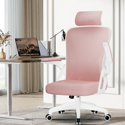 AUTHMIC Ergonomischer Bürostuhl (ROSA) mit klappbaren Armlehnen, verstellbarer Rückenlehne, verstellbarer Kopfstütze und Lordosenstütze, 150 kg
