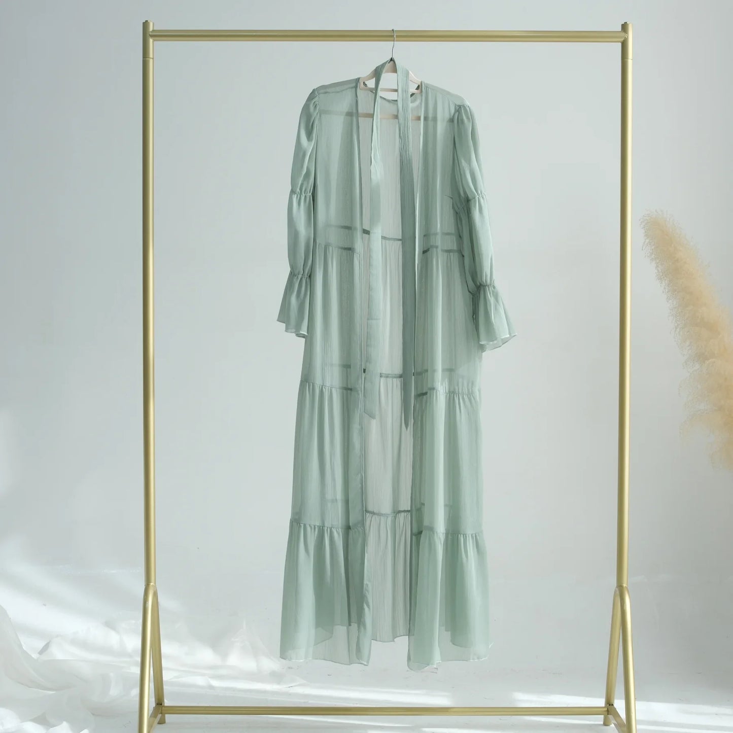 Chiffon Sheer Open Abaya Set Hijabi Muslim Women Party Ramadan Islamic Clothing  Dubai Turkey Kaftan Crepe Kimono Open Abayas