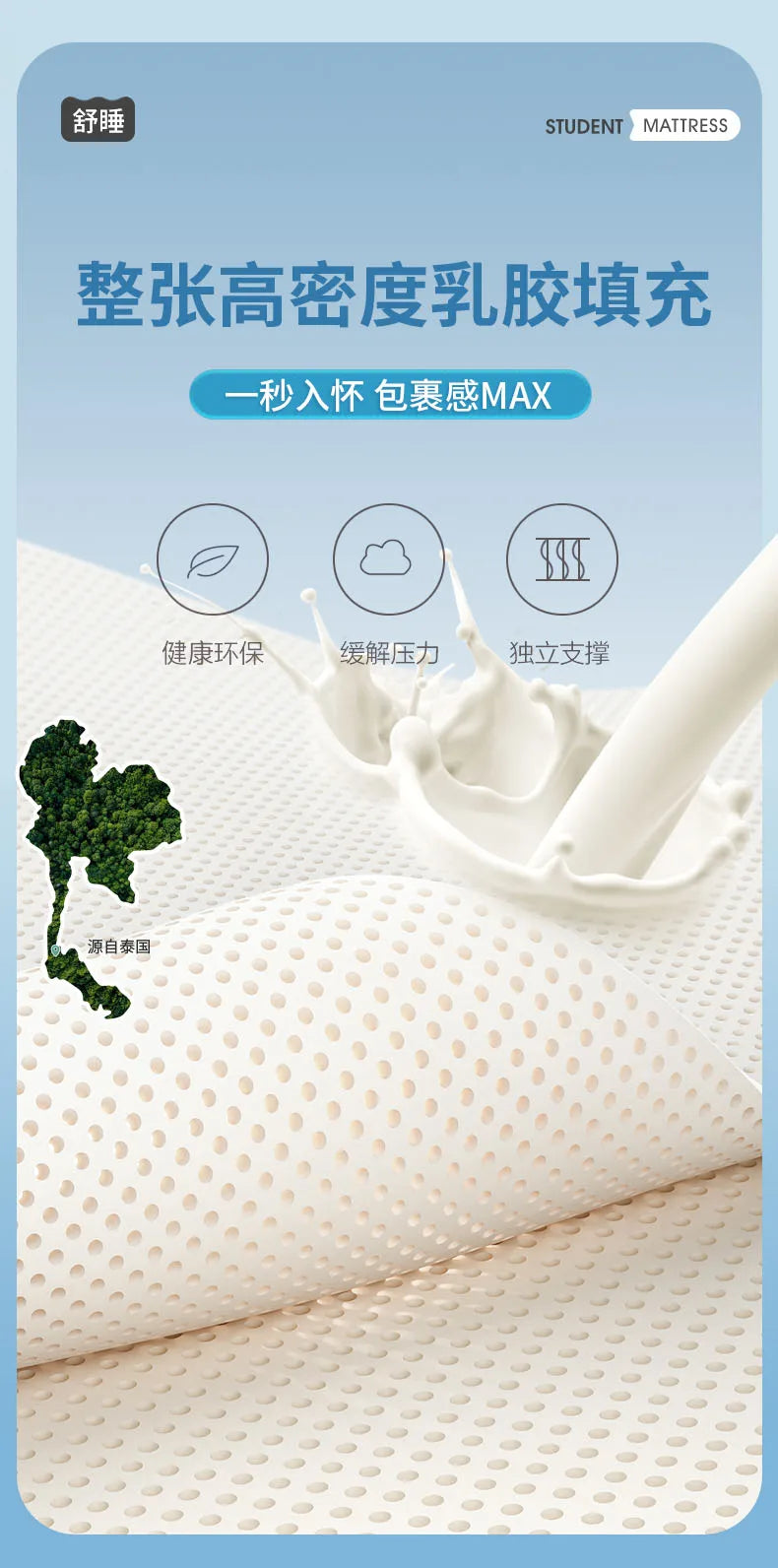 Latexmatratze für Studentenwohnheime, Einzelkissen, 90 x 190 cm, Universitäts-Etagenbettvermietung, spezielles 1,2 m langes Kissen