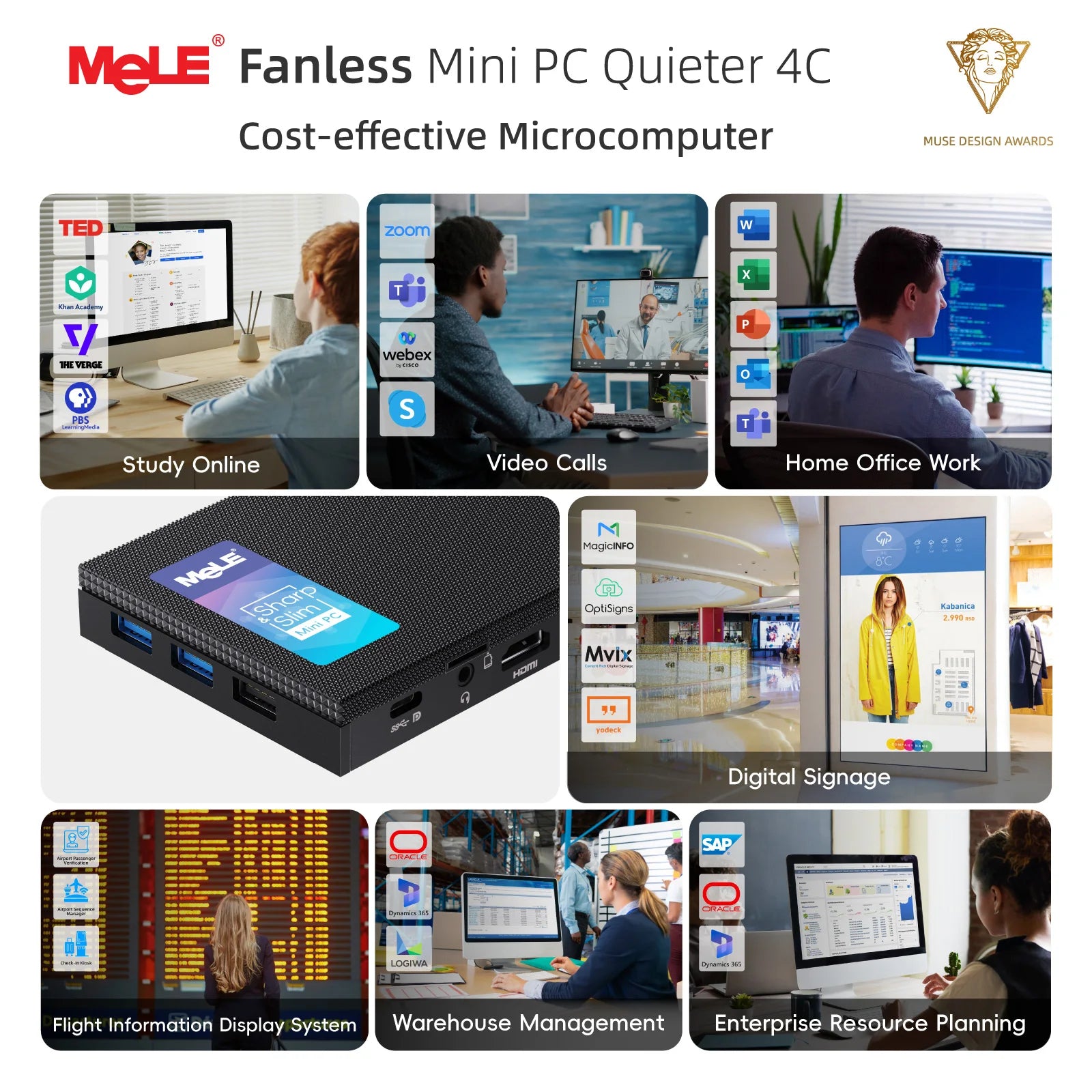 MeLE Quieter4C N150 Fanless Mini PC 32GB LPDDR5 512GB Micro Desktop Computer,4K,Dual HDMI,All-in-One USB-C WiFi 5 BT5.1 Ethernet.
