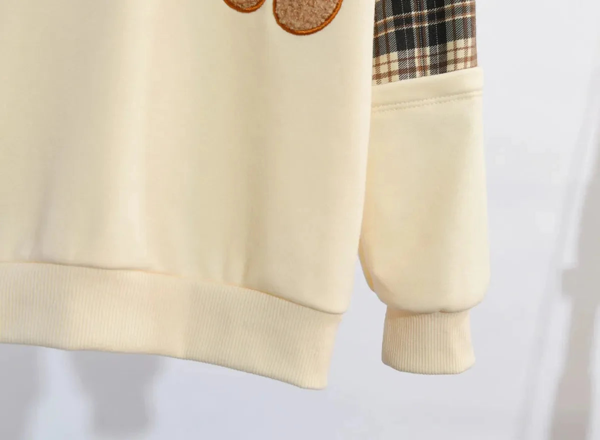 3-14 Years Teenager Girls Outfits Cute Bear Sweatshirt + Plaid Skirt 2Pcs Suit For Girls Birthday Present Children Clothing Sets.