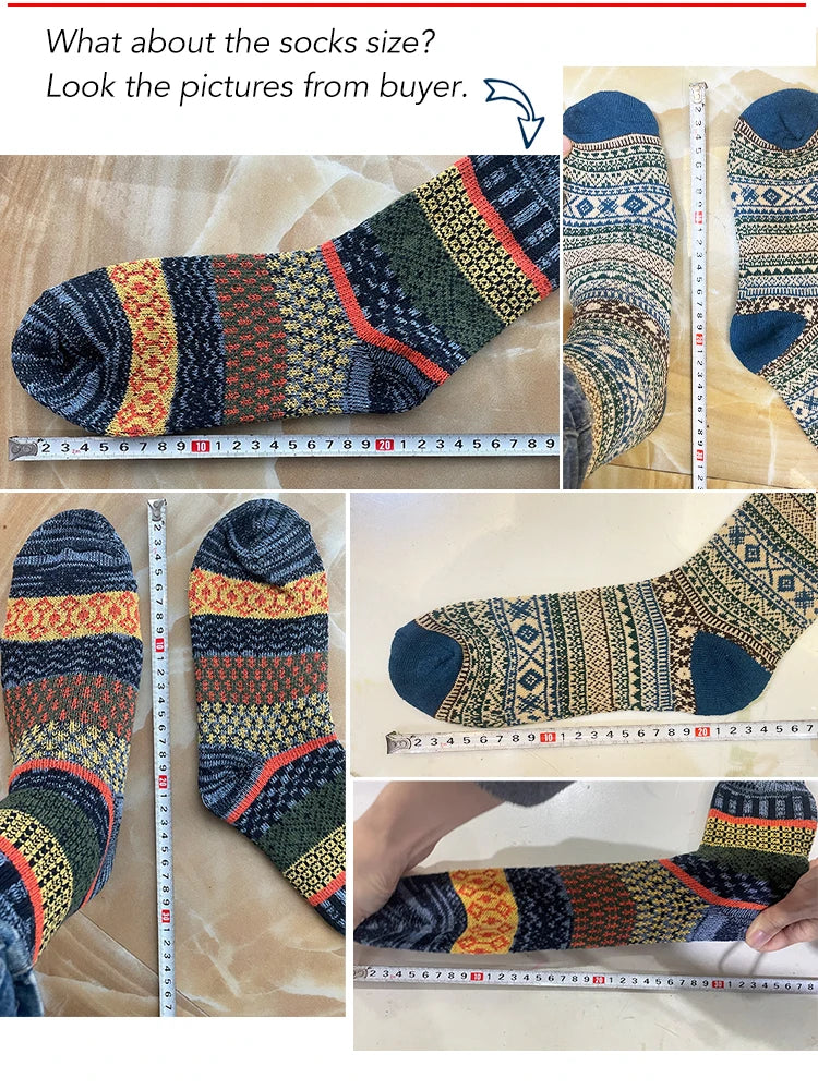 HSS Brand 5 Pairs Winter Men's Socks Thicken Sheep's Wool Socks Warm Men Retro Style Colorful Fashion Man Socks For Snow boots.