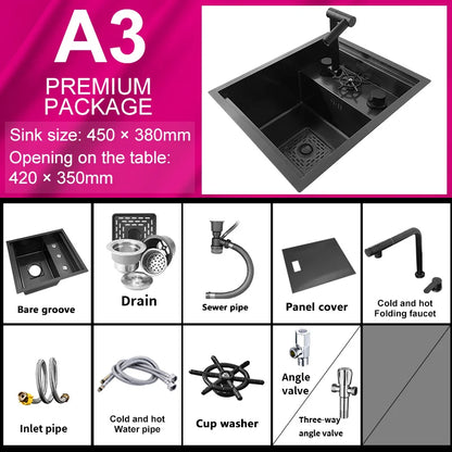 Hidden Cup Washer kitchen Sink Stainless Steel Small Bar Single Slot Washbasin Multifunctional With Cover Plate Dishwashing Pool