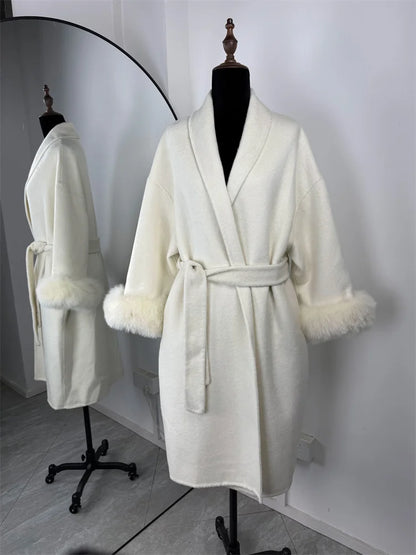 Tossy Fuchspelz-Wollmantel für Damen, kurzer Mantel, Bürodame, eleganter doppelseitiger Wollmantel, 2025, neue Strickjacke, Jacken, lockere Wolle