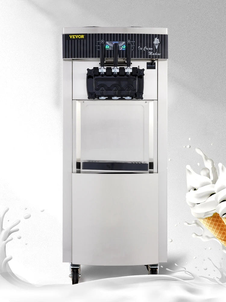 VEVOR Commercial Soft Ice Cream Machine,2200W 3 Flavors Ice Cream Maker,5.3 to 7.4 Gal per/H Auto Clean LCD Panel for Restaurant.