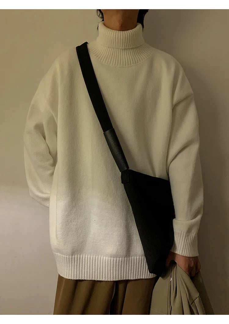 Turtleneck Men's Sweater Autumn 2025 New Knitted High Neck Pullover Streetwear Comfortable Fitness Tops Clothing Knitwear.