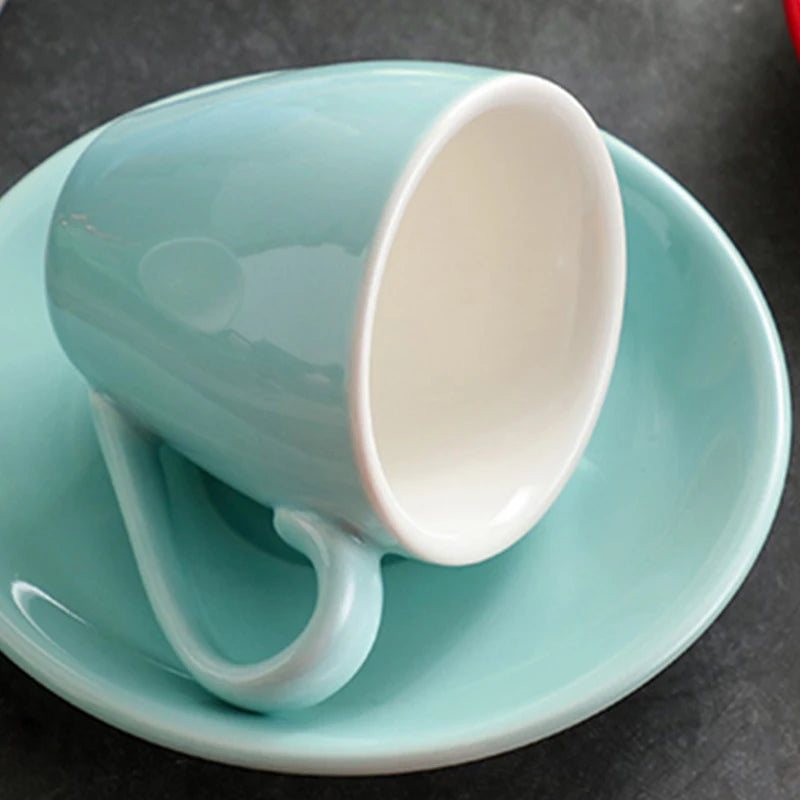 80ml Ceramic Coffee Cup and Saucer Espresso Cups Porcelain Afternoon Teacup Breakfast Milk Mug Cute Pottery Mugs Wholesale.