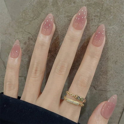 24Pcs Metallic Cat Eye French Sheer Manicure Tip Art Textured 3D Acrylic False Nails Nude Pink Almond Medium Press on Fake Nails.