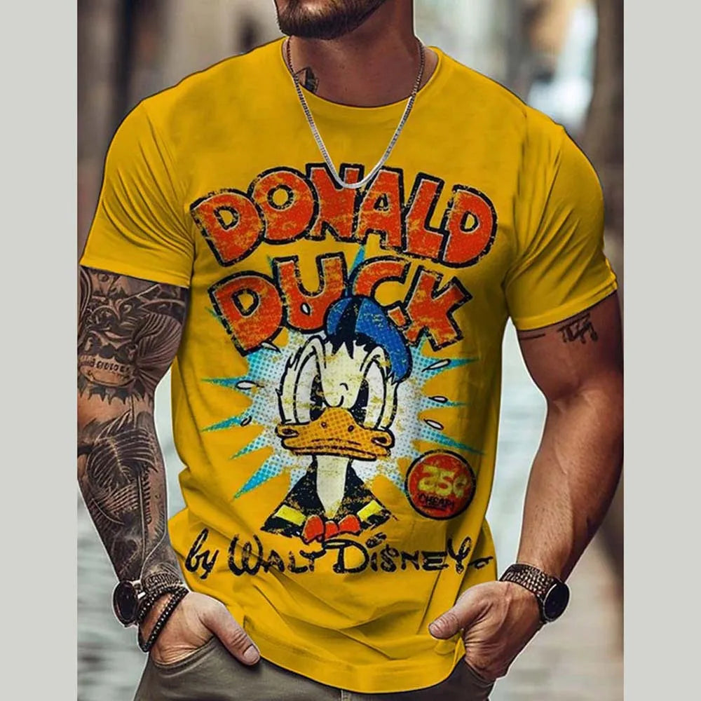 Disney Summer Men Donald Duck T-Shirt Cute Cartoon Print Tops Tees Fashion Short Sleeve Clothing Male Daily Casual Streetwear.