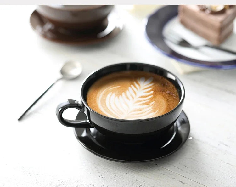 New Design Colourful Coffee Set Coffee Cup and Saucer Underglazed Low Procelain Cappuccino Latte Cup 250ml.