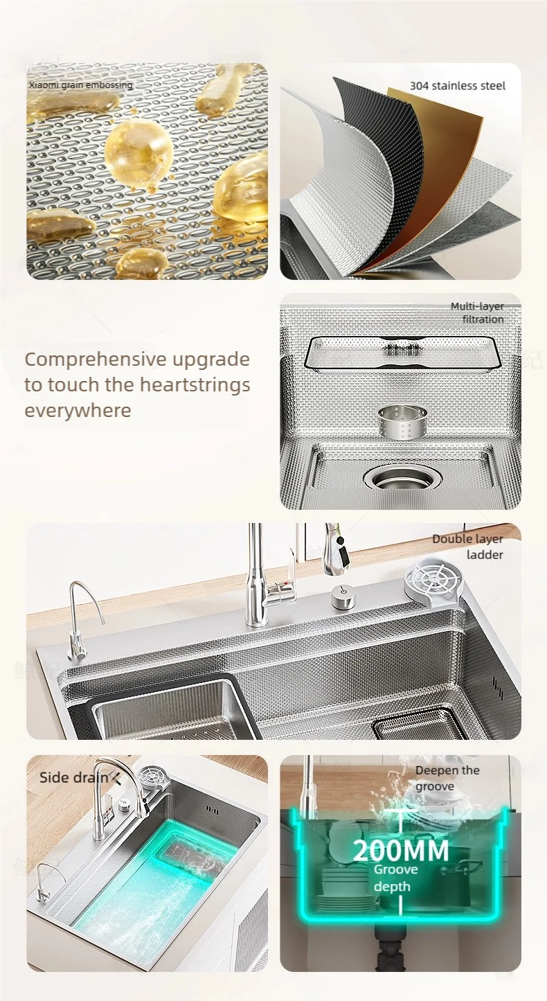 Household Rust Proof 304 Stainless Steel Kitchen Sink Handcrafted Thickened Undermount Wash Vegetable Basin Large Single Slot