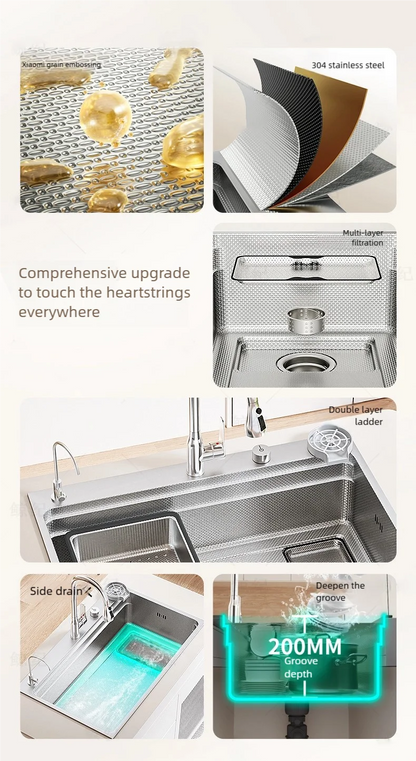 Household Rust Proof 304 Stainless Steel Kitchen Sink Handcrafted Thickened Undermount Wash Vegetable Basin Large Single Slot