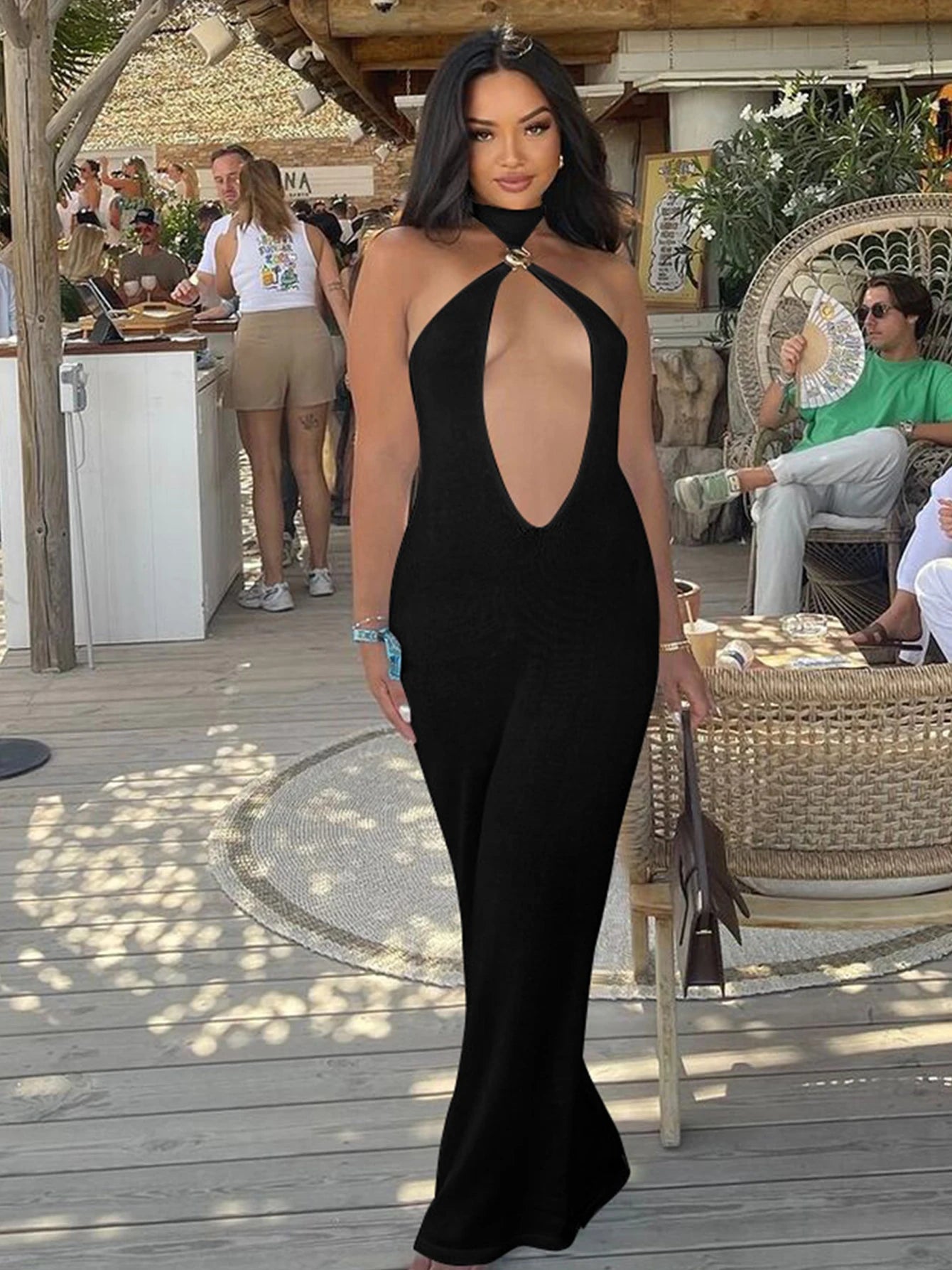 Seltsame Puss Sexy Frau Kleid Ärmellose Hohl Backless Metall Ringe Dünne Elastizität Einfache Party 2025, Sommer Trend Vestidos