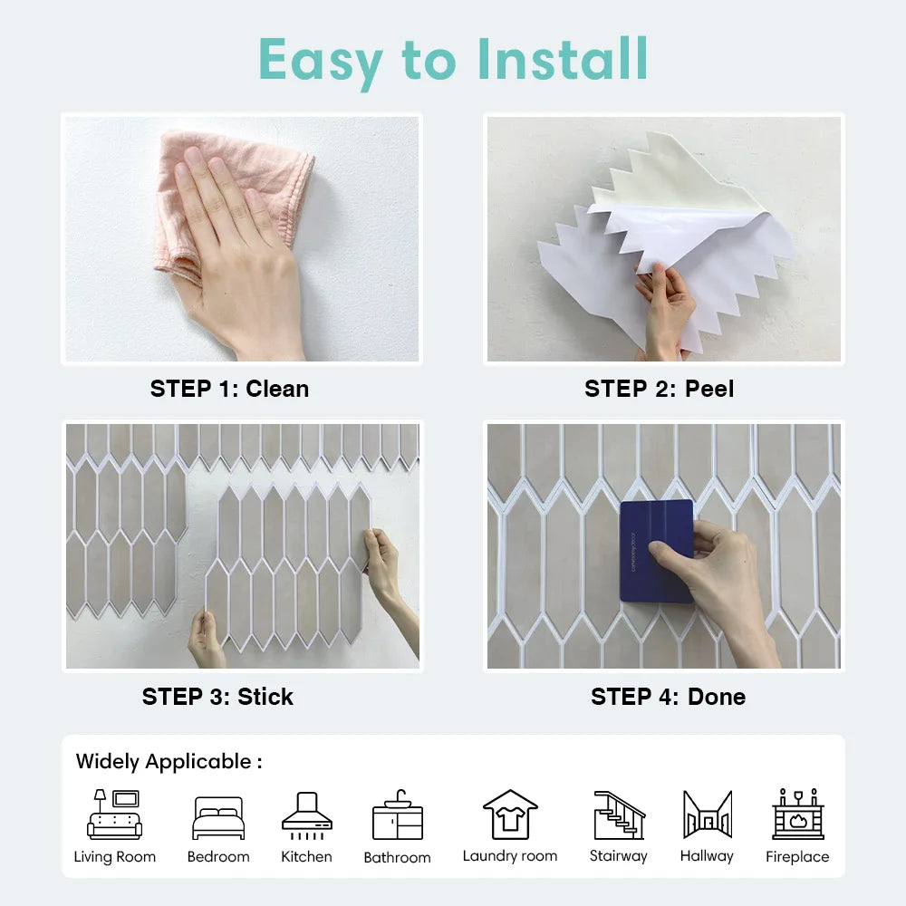 10 Pcs 3D Wall Panels, Peel and Stick Backsplash Tiles, Long Hexagon 3D Decorative Tiles for Interior Decor 30 X 30cm