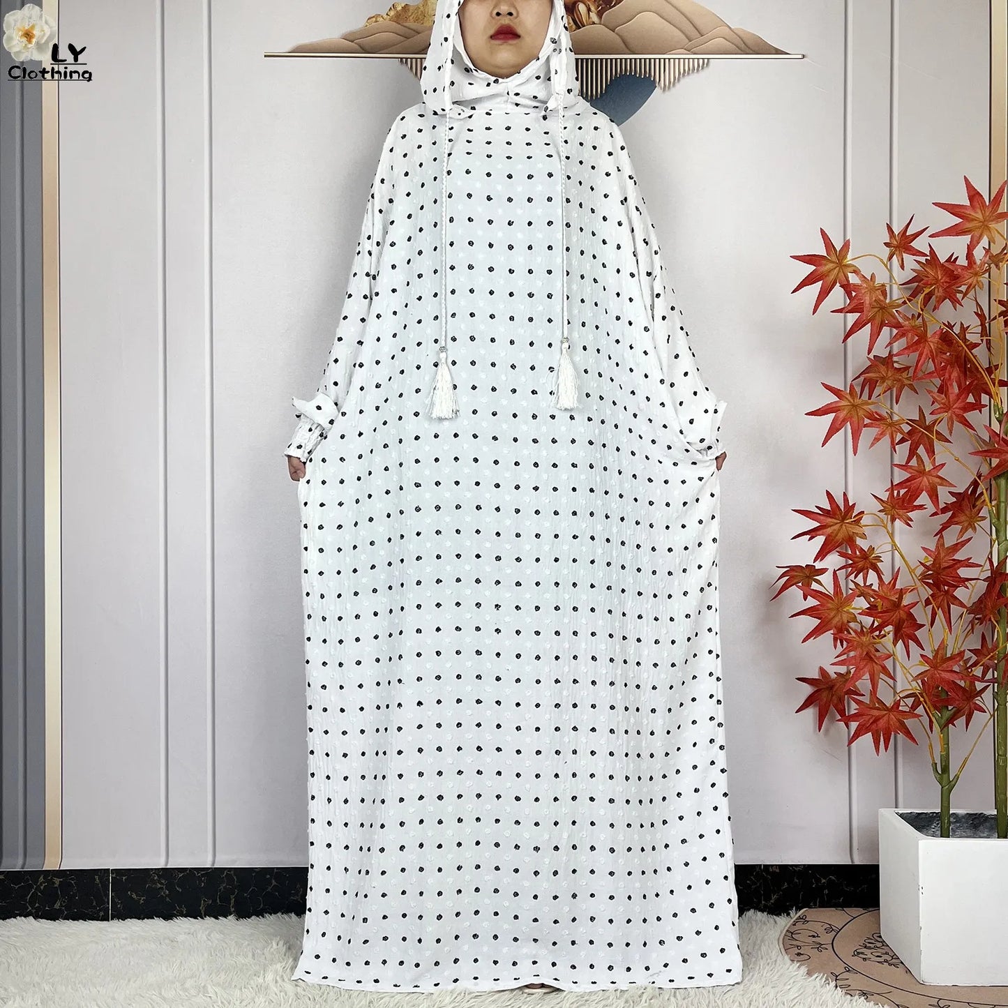 2024New Pure Cotton Ramadan Muslim Two-Hat Abaya Dubai Turkey Islam Prayer Clothes Loose Robe Islamic Women Traditional Clothing