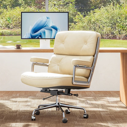 Verstellbarer Bürostuhl aus echtem Leder, Aluminiumlegierung, Sessel, Drehstuhl für Büro, Arbeitszimmer, Wohnzimmer