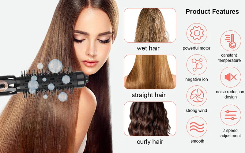 Hot Selling Professional 4-In-1 Hot Air Brush Portable High-Power Curly Hair Hot Air Comb Salon Women'S Styling Tool.