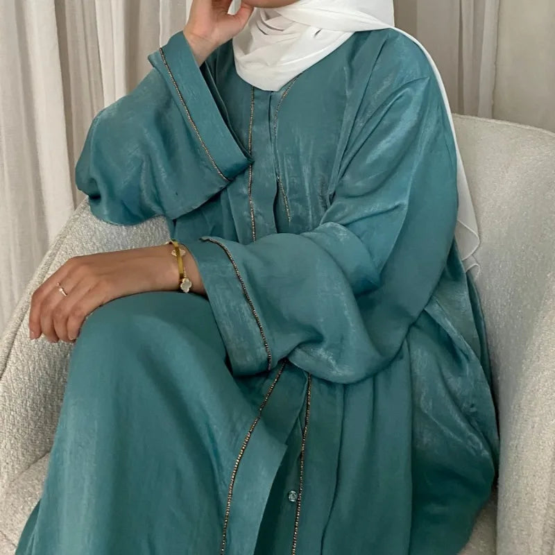 2024 Muslim Modest Cardigan for Women Eid Arab Abaya Dubai Dress Islamic Daily Long Sleeve Clothing Turkey Solid Color Coat Robe.