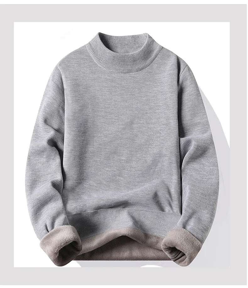 Men's Pullover Soft Sweater Winter Velvet Shirts Brand Clothing Knitted Fleece Warm Cold Blouse Slim Fit Bottom Shirts.
